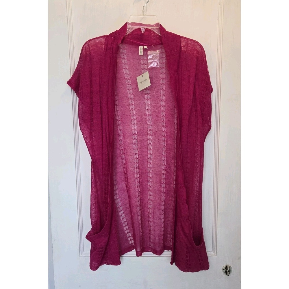 Madison Womens Dark Pink Layering Top Cover Up Open Knit Linen Blend Size Large